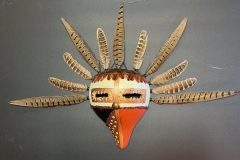 Southwestern gourd mask artwork with painted geometric patterns by Donna Vargas