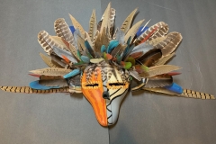 Southwestern gourd mask artwork with painted geometric patterns by Donna Vargas