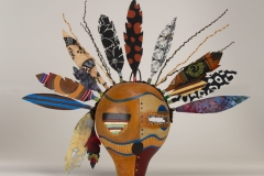 gourd mask Handcrafted with feathered headdress by Donna Vargas