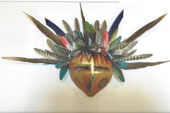 Southwestern gourd mask artwork with painted geometric patterns by Donna Vargas