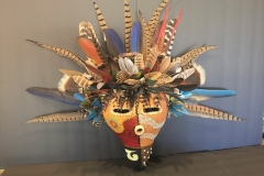 Southwestern gourd mask artwork with painted geometric patterns by Donna Vargas