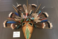 Southwestern gourd mask artwork with painted geometric patterns by Donna Vargas