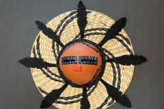 Southwestern gourd mask artwork with painted geometric patterns by Donna Vargas