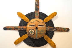 Southwestern gourd mask artwork with painted geometric patterns by Donna Vargas