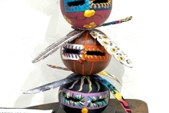 Decorative gourd totem sculpture by Tucson artist Donna Vargas