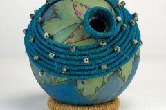 Decorative gourd pot by Tucson artist Donna Vargas