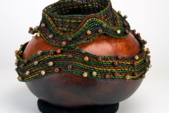 Decorative gourd pot sculpture by Tucson artist Donna Vargas